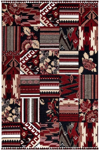 Kırmızı Renkli Afgan Tarzı Altı Kaymaz Yıkanabilir Şönil Kilim-487