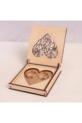 Ahşap Lazer Kesim Kalp Desenli Yüzük Kutusu Çok Renkli