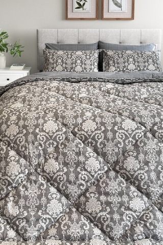 Lux Uyku Seti-tek Kişilik-lastikli Çarşaflı 2yastık Kılıflı-özel Çantada Modern Damask Gri