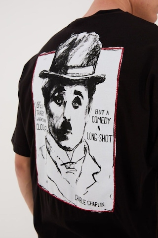 Charlie Chaplin Siyah-beyaz Nakışlı Unisex T-shirt SIYAH