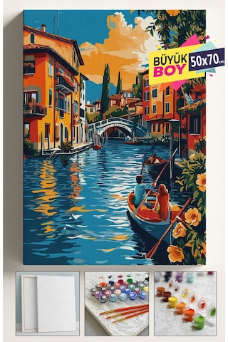 Sayılarla Boyama Seti Numaralı Tuval Fırça Boya Dahil Kasnaklı Set 50x70 Cm - Venedik Köprü