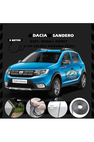 Dacia Sandero Oto Araç Kapı Koruma Fitili 5metre Parlak Siyah Renk