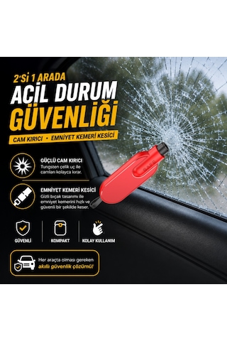 Polham 2in1 Anahtarlıklı Araç İçi Acil Durum Cam Kırıcı Ve Emniyet Kemeri Kesici Kompakt Oto Güvenlik Aparatı
