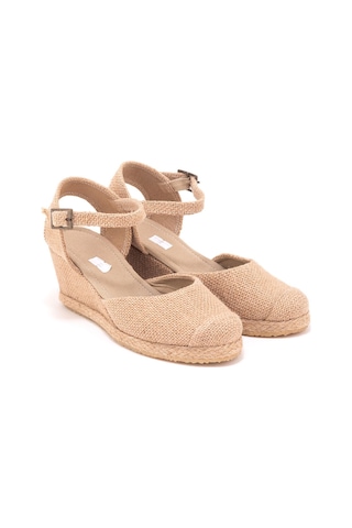 Gerçek Elişi Keten Hasır Espadril Burnu Hasırlı Arkası Açık Dolgu Topuk Handmade Hasır