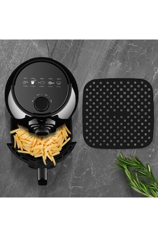 Siyah Isıya Dayanıklı Yıkanılabilir Silikon Fırın Ve Airfryer Kare Model Pişirme Matı 21,5 Cm Çok Renkli