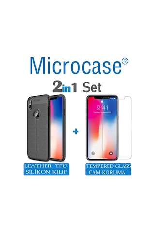 Microcase Apple Uyumlu iPhone Xs Max Leather Tpu Silikon Kilif + Ekran Koruma 295881054 - Seçenek / Renk-Ekran Koruma-Siyah-Tempered Glass Istiyorum