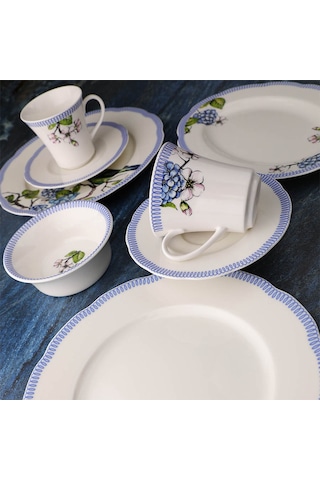 Kütahya Porselen Olympos Dkr-12587 28 Parça 6 Kişilik Bone Kahvaltı Takımı Mavi - Beyaz