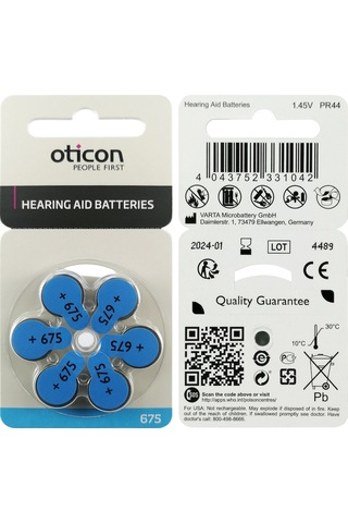 Oticon 675 Numara 1.45V İşitme Cihazı Pili 6'lı