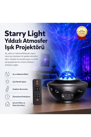 Starry Projektör Bluetooth+usb Hoparlör Lazer Işıklı Sese Duyarlı Renkli Disko Parti Lambası-439 Beyaz