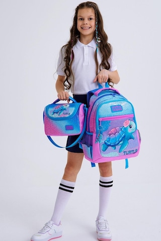Coral High Kids Açık Pembe Mavi Kaplumbağa Desenli 3 Lü Okul Çanta Seti Set0123497
