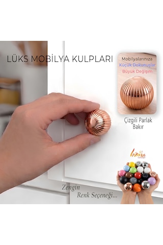 Sert Plastik Düğme Yuvarlak Top Çizgili Parlak Bakır Dolap Mobilya Mutfak Dolabı Çekmece Kulbu Kulpu Kulplar