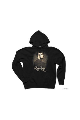 Sagopa Kajmer Siyah Fermuarlı Kapşonlu Sweatshirt Siyah