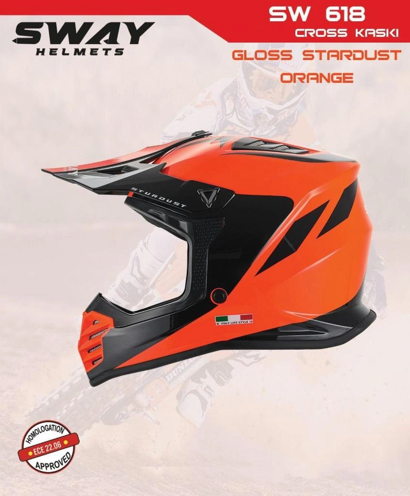 Sway Stardust Full Face Tam Korumalı Kask 51-52cm Turuncu - Siyah Turuncu - Siyah