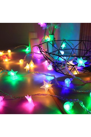 Monyee Renkli Led Yıldız Işık Zinciri - Usb Sürekli Açık 6m 40 Işık, Çadır, Noel, Dış Mekan Dekorasyonu Diğer