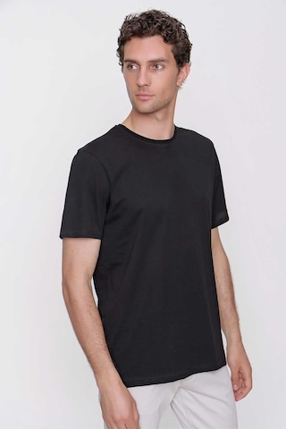 Erkek Siyah Basic Düz %100 Pamuk Bisiklet Yaka Slim Fit Dar Kesim Kısa Kollu Tişört Siyah
