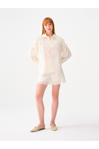 Oversize Kadın Bluz U.kol Ekru