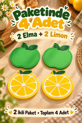 4'lü Elma Limon Desenli Bardak Altlığı Set 10cm Kahve Çay Fincan Altlığı Renkli Masa Sunum Aksesuarı Çok Renkli