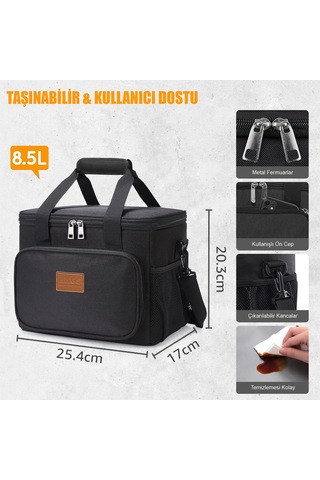 Haegs Termal Çanta, Soğuk Sıcak Tutucu Yalıtımlı Beslenme Çantası Soğutucu Yemek Çantası 8,5l -siyah Siyah