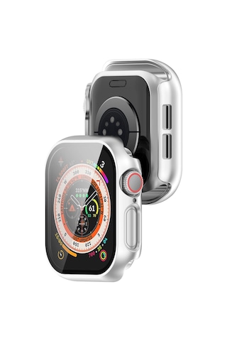 Caseonn Apple Watch Uyumlu Series 11 46mm Kılıf Tam Korumalı Ekran Koruyuculu Sert Bumper Kasa Gümüş