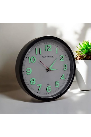 Fosforlu 3d Kabartma Rakam Mini Küçük Duvar Saati Çap 22 Cm Siyah