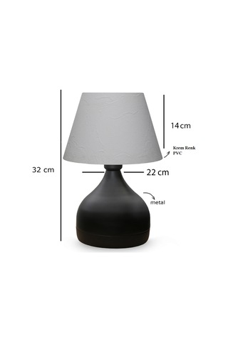 Milano Metal Gövdeli Abajur Konik Krem Dallı Desen Pvc Başlık Yatak Odası Salon Cafe Ayndınlatma Krem