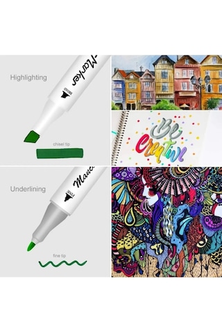 Mikro Çift Uçlu Fosforlu Kalem Art Marker 48 Renk Çok Renkli