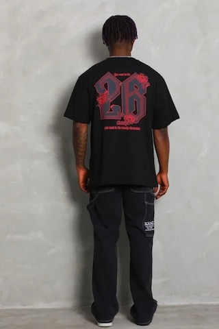 Vexor Erkek Baskılı Tişort Kısa Kol Bisiklet Yaka Ovarsize T-shirt - Siyah