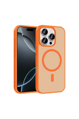 Ardemix Apple iPhone Uyumlu 16 Pro Max Kılıf M-safe Şarj Özellikli Zore Babet Kapak - Turuncu