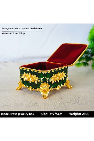 Yuntech01 Yüksek Kaliteli Metal Kutu, Gümüş Ayna Ve Kapaklı Tasarım, Ev Dekoru Ve Mücevher Saklama, 8x7.5x5 Cm, Kare Gül Desenli