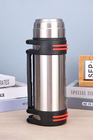 304 Çelik CİN488GR Vakumlu Kamp Piknik Büyük Askılı Termos Siyah 2 L