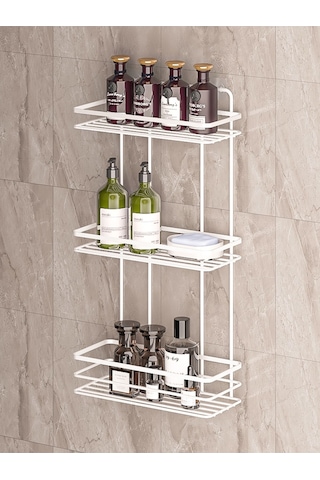 MultiStore Yapışkanlı Ömür Boyu Paslanmaz Banyo Düzenleyici Şampuanlık Beyaz LŞ03 Beyaz