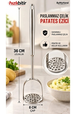 Bymyhand Paslanmaz Çelik Manuel Patates Ezici 36 - 8 Cm Metal