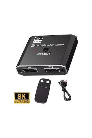 8k Displayport Switch Çift Yönlü Geçiş, Uzaktan Kumanda İle 8k 30hz - 4k 120hz Destekli