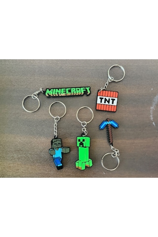 Creeper Tnt Zombie Figürlü Pixel Minecraft Oyun Temalı 5li Anahtarlık Seti Çanta Süsü Charm