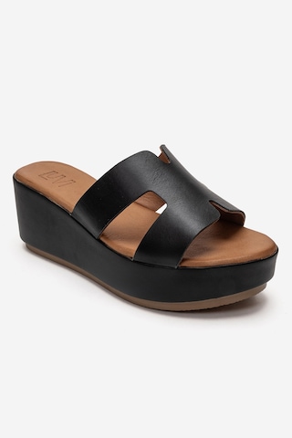 Luvishoes Luvi Shoes Lıa Siyah Cilt Hakiki Deri Kadın Dolgu Topuklu Terlik Siyah