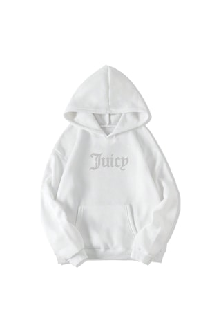 Brz Collection Beyaz Unisex Oversize Taş Baskılı Juicy Hoodie Beyaz Beyaz