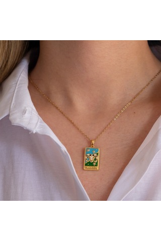 Çelik Kolye Koç Burcu Renkli Tarot Model K-141 Altın