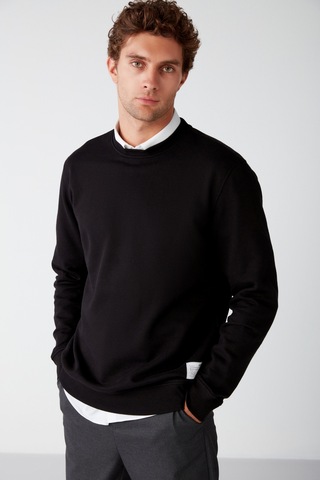Grimelange Travis Erkek Yumuşacık Kumaşlı Regular Fit Yuvarlak Yakalı Siyah Sweatshirt