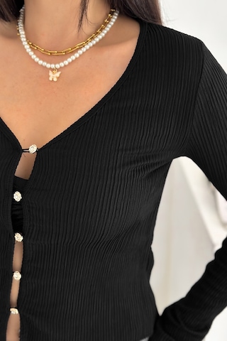 Noa & Noa Kadın Düğme Detaylı Fit Triko Bluz Zarif & Modern Stil Siyah