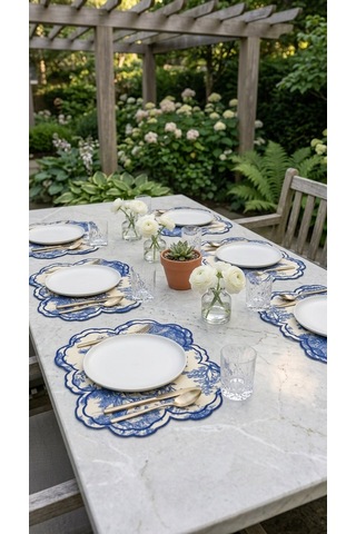 Toile Azure Embroidered Amerikan Servis Çok Renkli