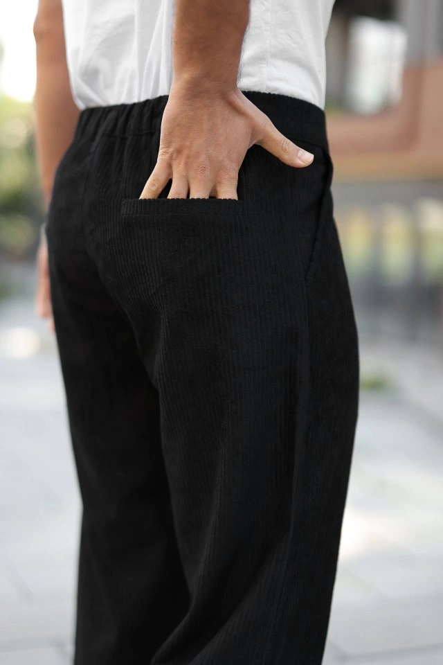 Hazego Erkek Kadife Baggy Pantolon Siyah