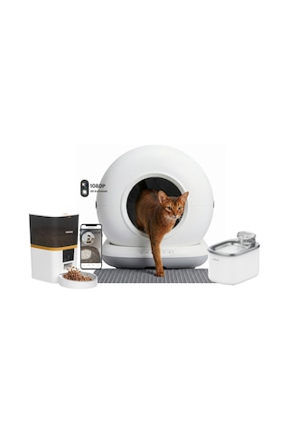 Haustier Hst-cb002-gri Akıllı Otomatik Kedi Tuvaleti, Hst-qq005 Beyaz Akıllı Mama Kabı , Hst-wf007l Beyaz Kedi Su Sebili 3 Lü Set Haustier Türkiye Garantili