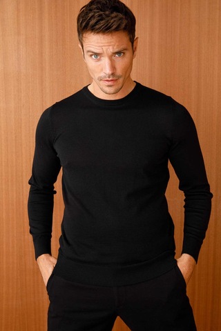 Desen Triko Erkek Basic Sıfır Yaka İnce Triko Kazak 02421603 Siyah Siyah