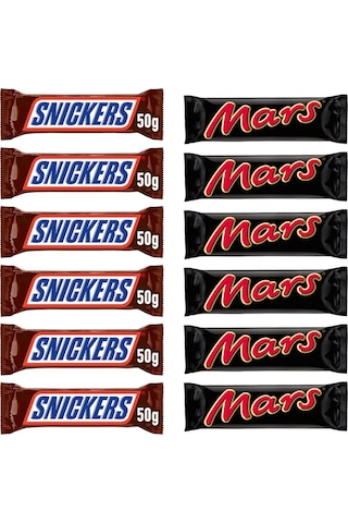 Snickers Yer Fıstıklı Bar 50 Gr X 6 Adet + Mars 51 Gr Karamelli Bar X 6 Adet