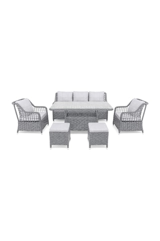 Niron Leo 3'lü Rattan Bahçe Oturma Grubu - Gri Temperli Cam Set 3+1+1+2 Puf