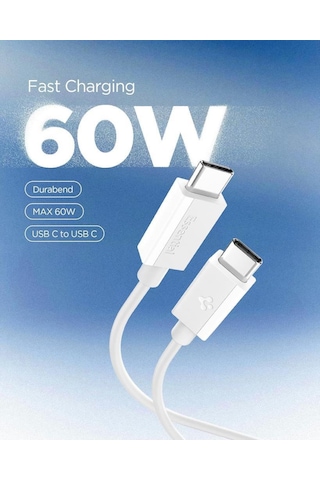 Spigen Usb-c To Usb-c 2 Metre Kablo 60w Güç / Pps 2.0 Super Hızlı Şarj / 480 Mbps Data Aktarım Hızı Type-c Ekstra Dayanıklı White