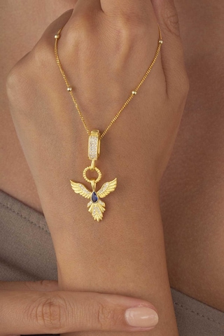 Gümüş Pazarım Safir Taşlı Altın Kaplama Anka Kuşu 925 Ayar Gümüş Kolye Çok Renkli