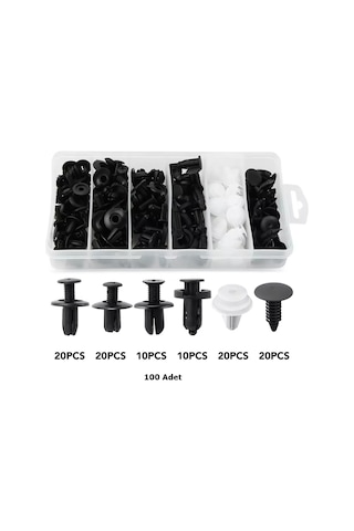 100 Parça Universal Oto Tampon Trim Döşeme Plastik Raptiye Klips Seti