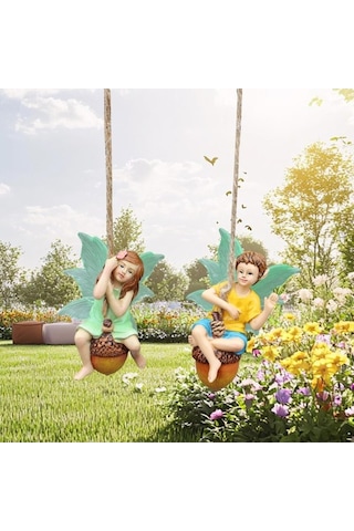 Pazly Reçine Peri Figürü Kız Homyl Dekor Çocuk Bahçe Asılı 2 Li