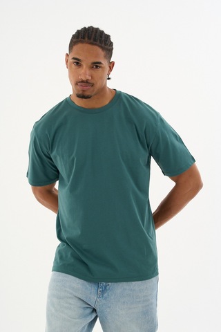 Dechers Erkek %100 Organik Pamuklu Yumuşak Dokulu Comfort Fit Bisiklet Yakalı T-shirt E222 Koyu Yeşil